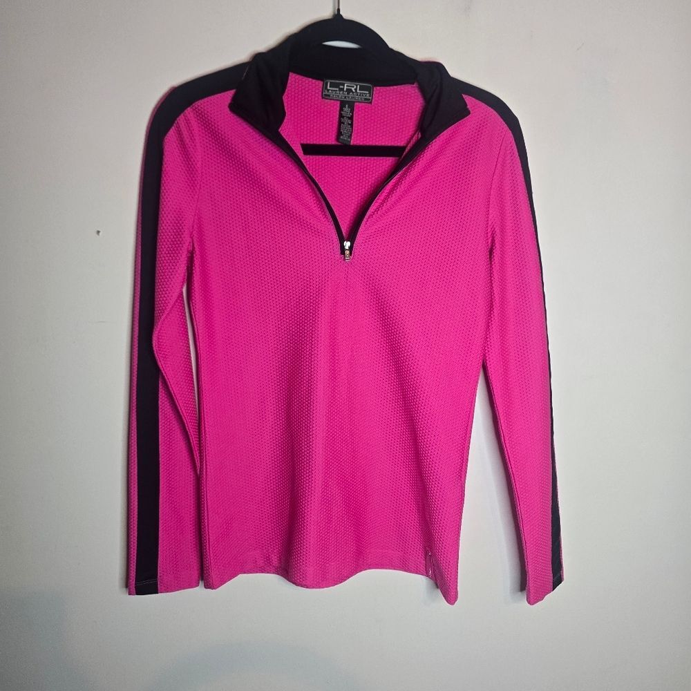 Lauren Ralph Lauren Pink and Black Quarter-Zip Lightweight waffle Size Small